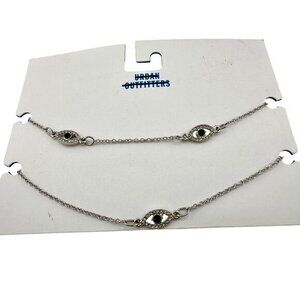 Urban Outfitters Silver Evil Eye Layering Necklaces Green Crystal Accents